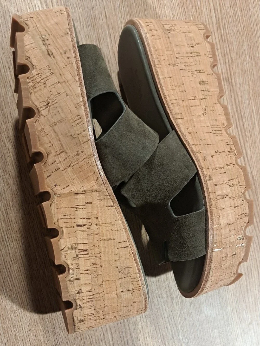 Unbranded Olive Suede Cork EZE 30 Style Platform Slides 8